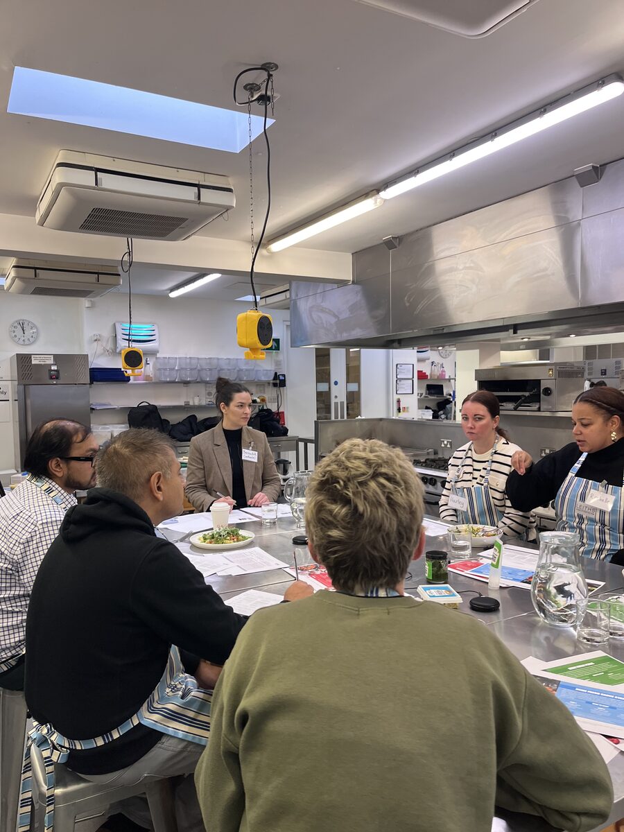 In-context research session: cleaning category workshop in a test kitchen.