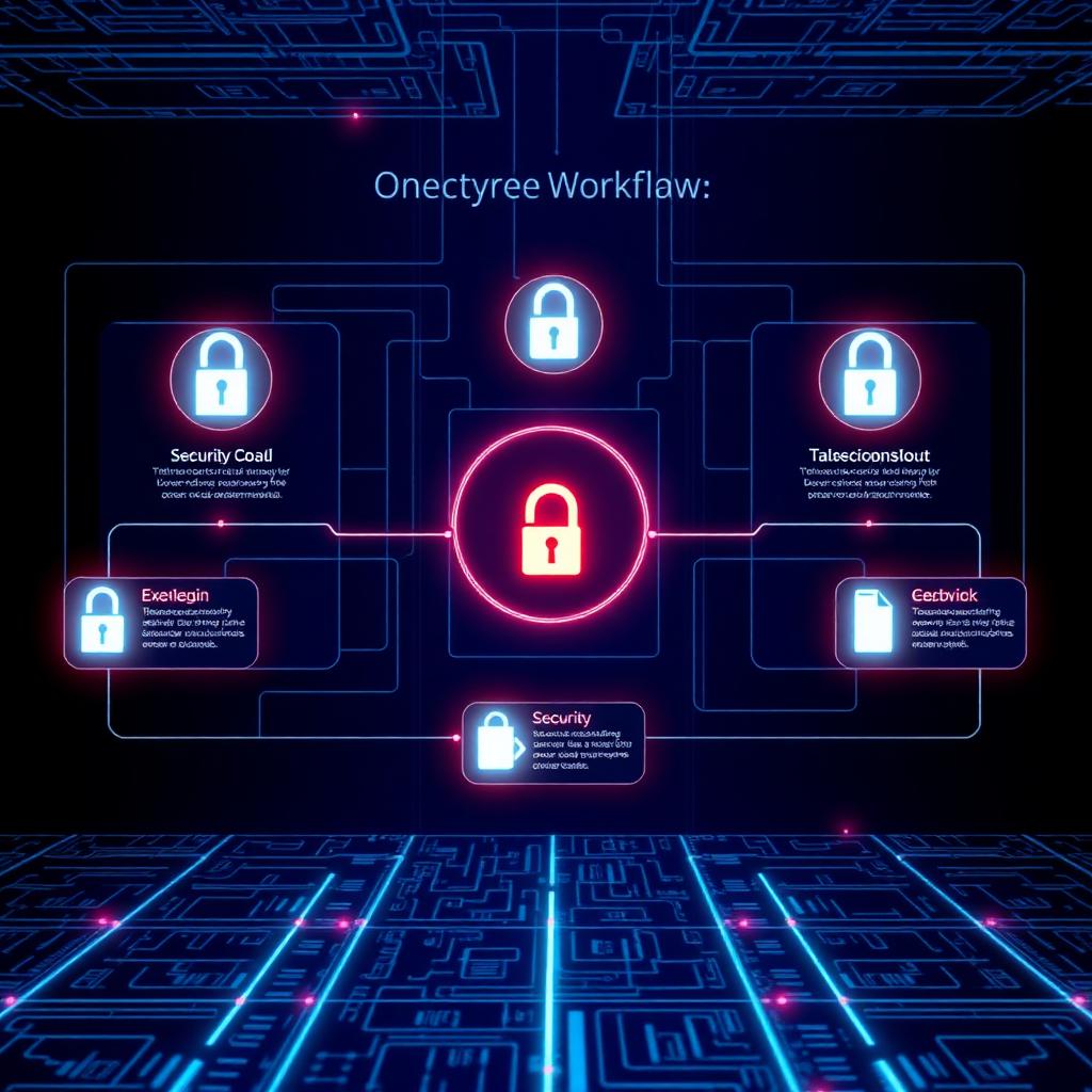 Abstract cybersecurity onboarding workflow visualization with security key icons